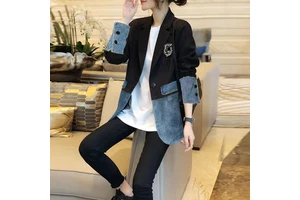Custom YIXIN Women Denim Jacket & Jeans Set with Hem Splicing Long Sleeve Breathable Autumn Single Breasted Blazer