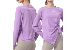 Breathable Quick-Drying Yoga Wear Loose High-Stretch Long Sleeve Fitness Top with Printed Pattern for Running Fitness Clothes