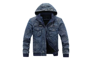 High Quality Low MOQ Denim Customizable Men's Winter Vintage Slim Jean Jacket with Cotton Filling