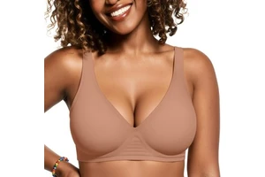 Womens Deep V Bras Wireless Comfortable Bra Supportive No Underwire Bras Tshirt Push Up Bralettes Plunge Seamless Bra