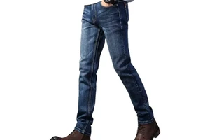 Men's Classic Style Mid Stretch Skinny Jeans Business Casual Denim Trousers Regular Fit Eco-Friendly Light Wash Straight