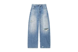 ZATRHMBM Spring 2026 New Fashion Ripped Jeans Retro Solid Color High-Waisted Casual Women's Trousers