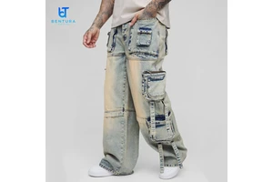 Custom Logo Wide Leg Plus Size Oversized Pants Jeans Hommes Denim Cargo Men's Baggy Jeans for Men