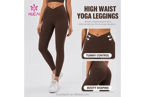 ODM HUCAI Custom No Front Seam Contour Women's V-Waist Gym Fitness Yoga Pant Adjustable High Waisted Fitness Workout Leggings