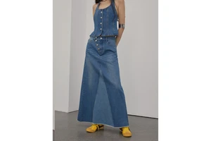 Summer A-Line Skirt Suit Women's Halter Denim Vest Short Spliced Color Women's Cowboy Suit Custom Denim Set Women Two Piece