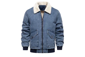 Men's Custom Printed Embroidery Winter Washed Plus Size Slim Fit Bomber Jacket High Quality Black Denim