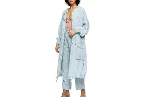 Women's Casual Custom Long Hooded Jacket Straight Leg Blue Jean Trousers Loose Fit Blazer Solid Pattern Denim Coat Pants Suit