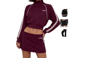 New Solid Plus Size Knitted 3-Piece Women's Jacket Sweatpants Hoodie Skirt Set with Front Logo Elastic Waist Casual Sports Suit