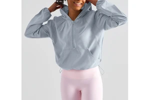 Ladies Sports Top Quick Dry Breathable Yoga Jacket with Adjustable Drawstring Non-Slip Zipper and Sun Protection Fitness Wear