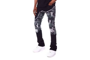 Wholesale Custom Men's Straight Stonewashed Mid Waist Denim Jeans Black Long Pants