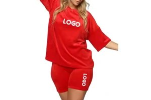 Women Summer 100% Cotton Two Piece Above Knee Casual Breathable Quick Dry Plus Size OEM Service Set