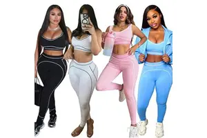 2026 Summer Women's 2 Piece Solid Stripe Gym Fitness Bra And Leggings Yoga Wear Tracksuit Jogger Sportswear Women Two Piece Sets