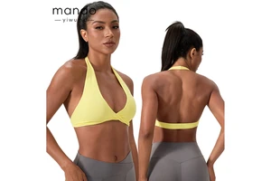 Women's Stylish Soft Compression Yoga Sports Bra Quick Dry Breathable Twist Halter Neck Unique Print Line Pattern for Large Size
