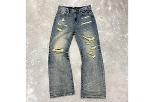 Custom Streetwear Fashion High Quality Vintage Acid Wash Baggy Distressed Denim Straight Leg Men Jeans Pants