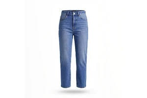 High Waist Straight Leg Women Jeans Vintage Mid Blue Denim Pants Minimalist 90s Style Slim Fit Office Lady Casual Trousers