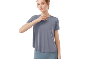 TOPKO Short-sleeved T-shirt Yoga Sports Blouse Women's Back Hem Slit Short Quick-drying Yoga Clothes Top