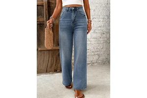High Quality Blue Denim Women's Pants Breathable Button Closure Wide-leg Jeans Simple Logo High Waist Summer Zippers Casual