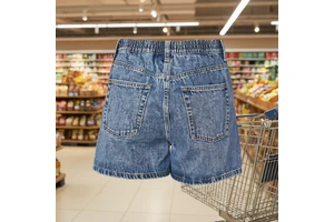 Women's Premium Embroidered 100% Cotton Elastic Waist Denim Shorts: Vintage Wash, Inclusive Fit for Summer Comfort