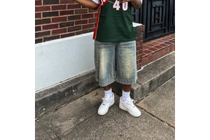 Vintage Y2k Baggy Denim Shorts Wide Leg Hip Hop Solid Jorts Men Fashion Mid Waist Wash Knee Length 100% Organic Eco-Friendly