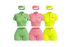 Clothing Manufacturer Women Streetwear Workout Sets Zip Up Short Sleeve Shirts And Shorts 3 Piece Shorts Set Gym Tracksuits
