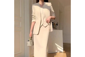 S-3XL Large Size Women's Spring Autumn Chubby Girl Slimming Loose Casual Commuter Business Wear Elegant Two-Piece Suit Polyester