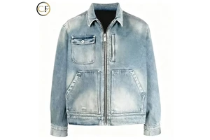 New Stylish Retro Custom Jacket, Acid Washed 100% Cotton, Zip-up Collar Denim Jacket for Men.