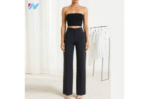 Custom High Waist Straight Leg Trousers Fashion Ladies Elegant Long Pants For Women
