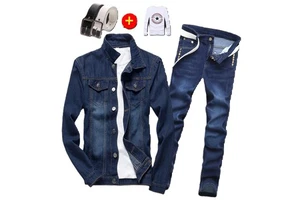 Spring Autumn Men's Denim Jacket Trousers Set 2024 New Korean Trend Jacket Men's Handsome Top