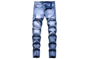 Fashion Comfortable Men's Multi-pocket Decoration Jeans Personalized Elastic Skinny Denim Trousers