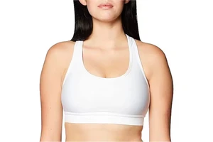 Premium Quality Breathable White Women's Sports Bra Scoop Neck High Support Seamless Quick Dry Spandex Fit Workout Front
