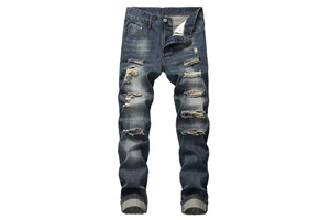 Wholesale Skinny Ripped Pencil Pants Fashion Straight Tube Slim Fit Without Stretch Comfortable Casual Denim Jeans for Men