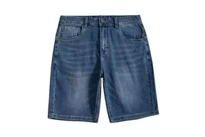 Men's Straight Leg Denim Shorts Medium Wash Cotton Casual Summer Shorts Mid Waist Pockets Woven Fabric