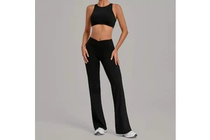 JAC22 TZ1081 Women's Yoga Summer Sports Two-piece Set Solid Spandex/Polyester Yoga Set