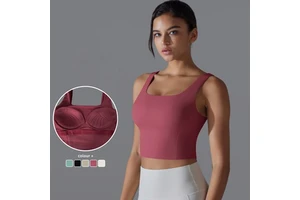 2024 Nude Feeling One Piece Sports Vest Yoga Suit Women's Short Sports Bra Wide Shoulder Sling Fitness Running Gym Yoga Vest Top