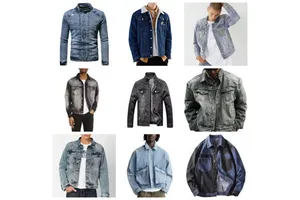 Cross Border Men's Winter Denim Jacket Striped Embroidery Button Detail Cool Loose Collared Casual Jacket