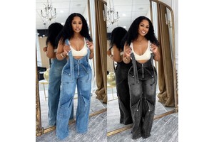 CS391400 Denim Casual Woman Jumpsuit Street Suspender Pants for Daily