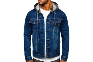 Men's Blue Denim Jacket With Hood Casual Cotton Outerwear Autumn Regular Fit Single Breasted Button Front Coat Denim Wear