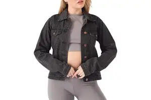 Women Raw Cotton denim jacket Black Sleek Style Outerwear Piece That Works with Casual Outfits Creating a Stylish Seasonal Look