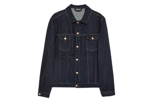 Men's Vintage Denim Jacket Solid Casual Jeans Coat with Front Logo Black Blue Bomber Stand Jacket Fashionable Winter Clothes