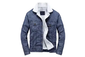 Men's Denim Jacket With Sherpa Lining Turn-down Collar Single Breasted Casual Winter Wear Regular Fit Thick Washed Finish