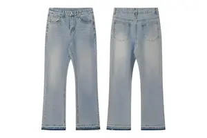 Latest Ripped Straight Light Blue Acid Wash Vintage Men's Jeans Hip Hop Distressed Mens Flare Pants Casual Style Trousers