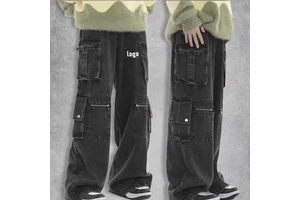 Mens Six Pocket Baggy Jeans Cargo Baggy Trousers Men Y2k Wide Leg Skater Pants Washed Denim Cargo Jeans for Men