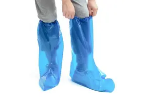 Disposable Blue Thickened Plastic Boot Cover Waterproof Safety Shoe Covers Long Wear-Resistant Tube Pull-On Closure Customizable