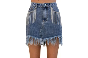 Sexy Women's Denim Skirt Suit Embroidered Zip-up Crop Jacket Jeans Mini Skirt Cotton Korean Style Vintage High Waist Jean Skirt