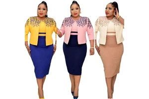 Fashion Ladies Women Formal Wear Skirt and Suit Two Piece Suit for Ladies Plus Size Office Dresses Set