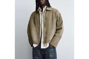 OEM High Quality Vintage Men's Denim Jacket Washing Distressed Stand Collar Zip up Casual Flight Style Fade Jacket for Men