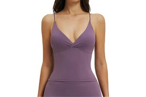 V-neck Spaghetti Strap Cross-front Fitness Yoga Top-Simple Fashion Design Seamless Quick Dry Breathable Spandex