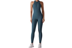 Sleeveless Workout Custom Women Backless Scrunch Butt Fitness One Piece Zip Yoga Gym Long Bodysuit Sports Jumpsuits