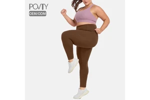 POVTY Wholesale Custom Women's Solid Soft Breathable Four-Way Stretch Plus Size High Waist Workout Yoga Leggings with Pockets