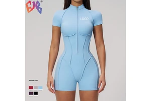 Fitness Jumpsuit Women Stand Collar Zip up Yoga Bodysuit Butt Lifting Workout Training Activewear